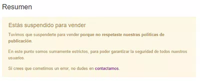 Inexplicable cuenta suspendida para vender