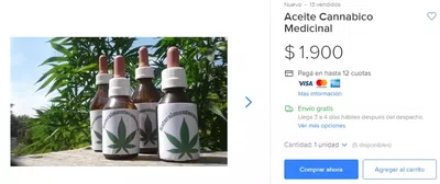 Se elimine de mercadolibre toda publicación, del aceite de cannabis