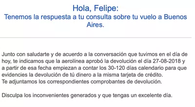 Devolucion dinero