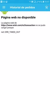 No puedo ver historial de pedidos en wish