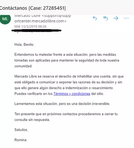 Cuenta inhabilitada comportamiento irregulares/ amenaza de mercadolibre
