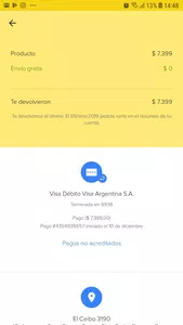 No hubo devolucion del pago