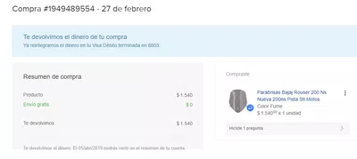 Mercado libre no devolvio mi dinero