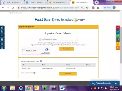 Preimposicion correo argentino / sin respuesta mercado libre
