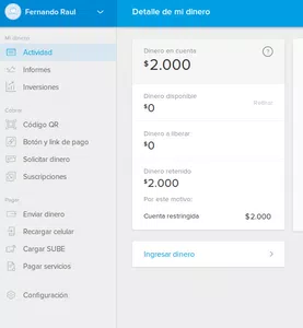 Mercado libre me retiene 2000 pesos y me dice cuenta restringida no dice motivo