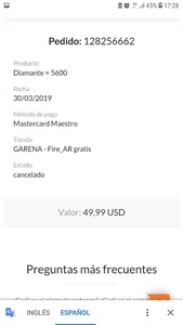 No me llegaron o no me dieron  los diamantes cuando ise carga