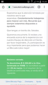 No me devulve la plata mercado pago