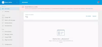 Mercado pago me suspendió una cuenta sin operaciones