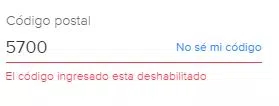 El código ingresado esta des habilitado