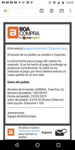 Recargue 100 diamantes hace 12 hr y nada
