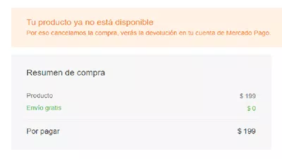 Tu producto ya no está disponible por eso cancelamos la compra