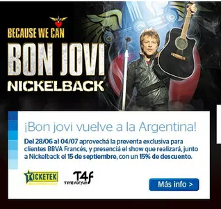Banco francés y ticketek  tienen pre venta exclusiva engañosa