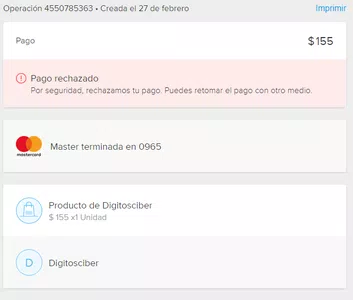 No han devuelto pago rechazado