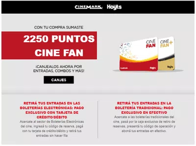 No me acreditaron los puntos cinefan que notificaron por mail