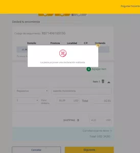 Pedido,. compra exterior sin poder declarar por error de sistema