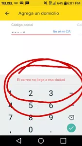 Codigo postal deshabilitado