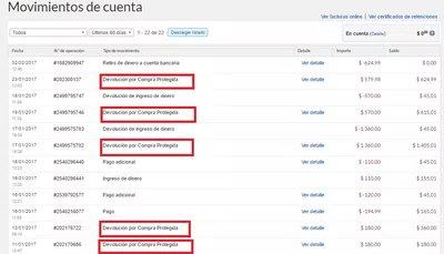 Captura con el resultado de mis reclamos