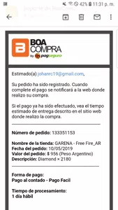 No  aparecen los diamantes que recargue  para free fire