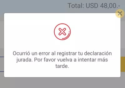 Error al registrar la declaracion jurada