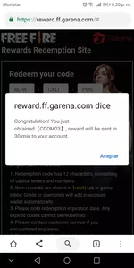 No me dieron los beneficios del código que ingrese en rewards redemption site