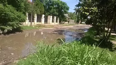 Pozos con agua podrida en la calle