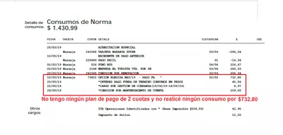 Tarjeta naranja cobra cuotas de planes que no existen, comisiones e intereses il