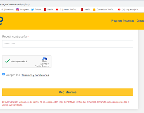 Correo argentino no permite registro en portal de envios internacionales