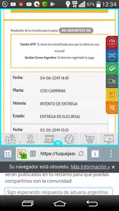 Recepcion de un paquete en aduana de campana ..siendo q el pedido deveria retira