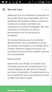 Mercado libre no reembolso el dinero