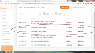 Facebook desconoce el pago recibido en cuenta publicitaria