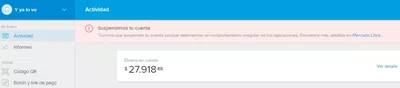 Dinero retenido en cuenta de mercado libre