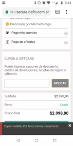 Cupón invalido