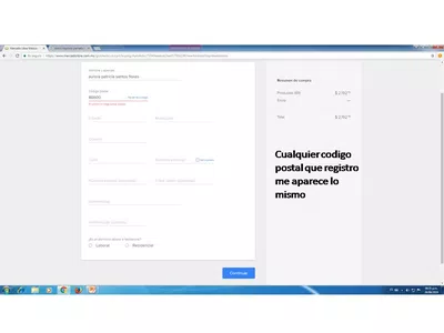 No puedo registrar domicilio de envios