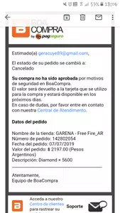 Me cancelan las recargas de  free fire