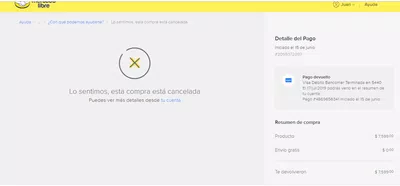 No se ha devuelto mi dinero en mi cuenta visa débito