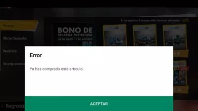 No me llegan lo diamantes de una recarga de 3 dólares