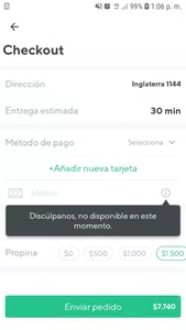 No puedo pagar en efectivo