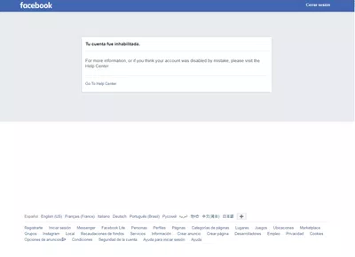 Facebook inabilitado