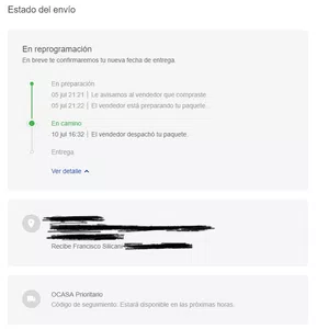 Envio sin codigo de seguimiento con demora hace 1 mes