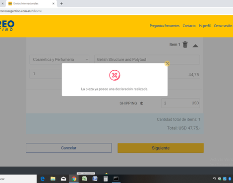 Problemas en el portal de envíos internacionales