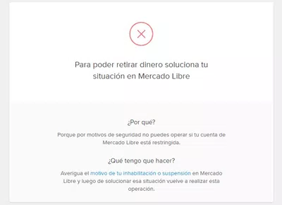 Para poder retirar dinero soluciona tu situación en mercado libre