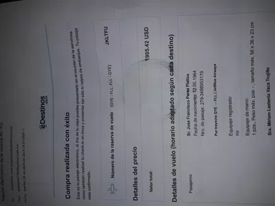 Compra de 4 tikects aéreos para miami