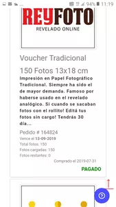 No me envian las fotos que mande a imprimir