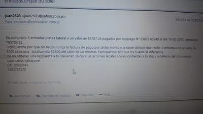 Devolucion de la diferencia de lo abonado por el valor que dice la entrada