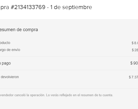 Devolucion de dinero compra cancelada por vendedor