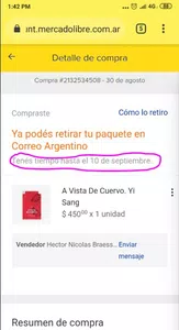 Error de ml respecto de la entrega en correo argentino