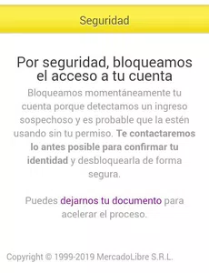 Cuenta bloqueada de mercado libre/pago