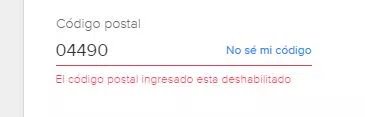 El código ingresado esta deshabilitado