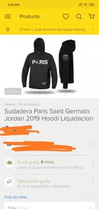 Camiseta "parís saints germain jordan 2019 hoodi liquidación" no llega