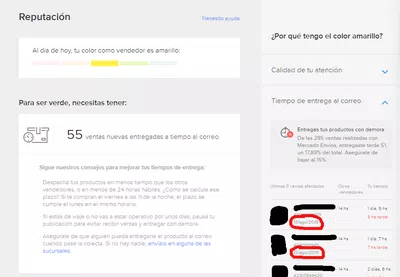 Me estan bajando la reputación por entregas atrasadas que no corresponden